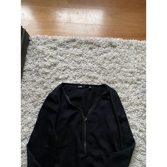 Edge By Jen Rade Top Blouse Black Zippered Half Zip Size 16 - Picture 3 of 5